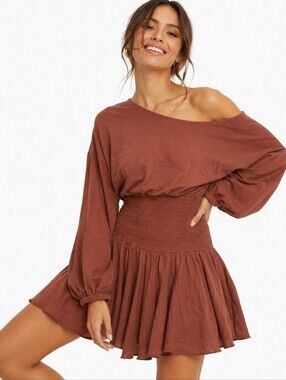 Free People ($168) Scorching Hot Long-Sleeve Mini Dress in Argan Oil (NWT)